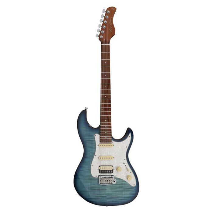 Sire Guitars S Series Larry Carlton electrische gitaar, S-style, elzen body, gevlamde esdoorn top, transparant blauw