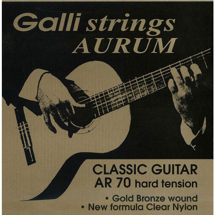 Galli Aurum snarenset klassiek, gold bronze wound, clear nylon trebles,  hard tension