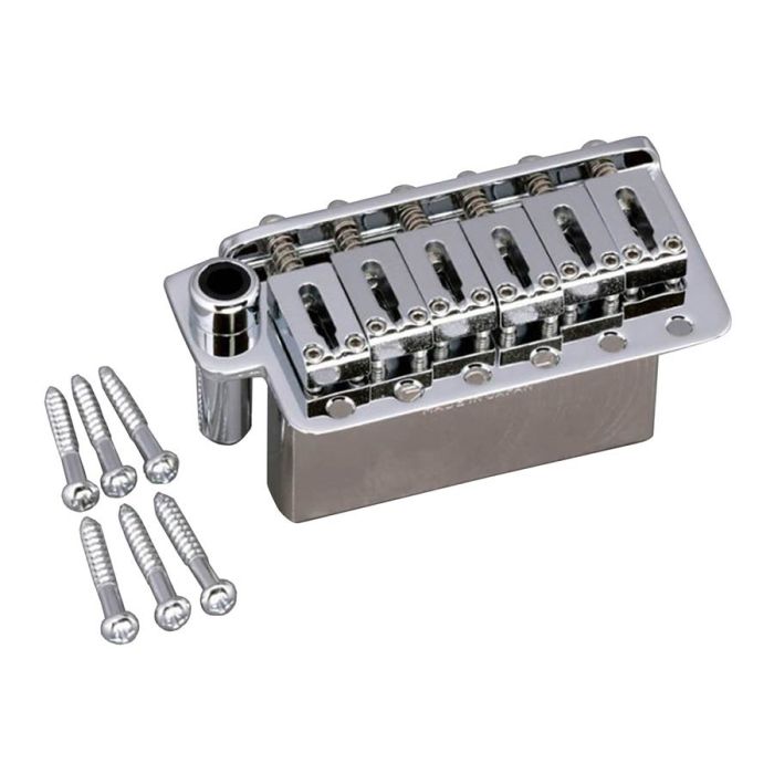 Gotoh tremolo, pitch 10,8 mm, zinc die-cast FST block, steel solid saddles, 6 pivot point, chrome