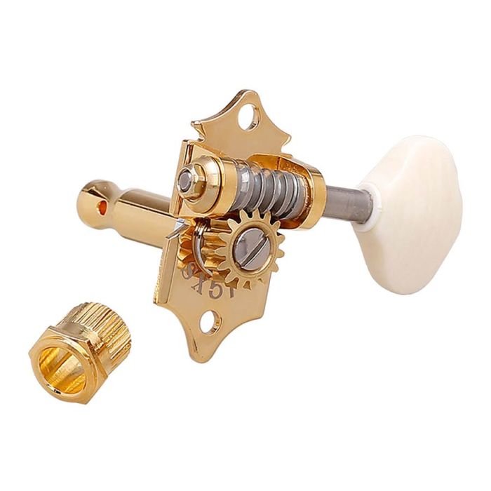 Gotoh machine heads for guitar, 3xL+3xR, ratio 1:15, butterbean cream button, gold