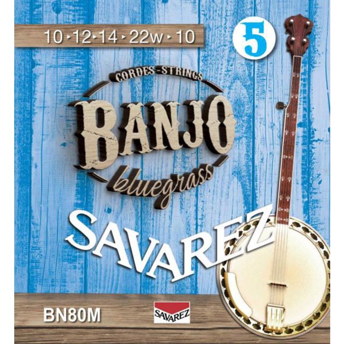 Savarez string set 5-string banjo, bluegrass, medium, 010-012-014-022W-010