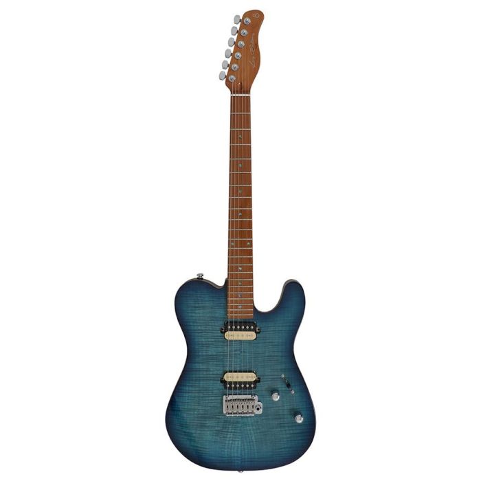 Sire Guitars T Series Larry Carlton electrische gitaar, T-style, elzen body, gevlamde esdoorn top, transparant blauw