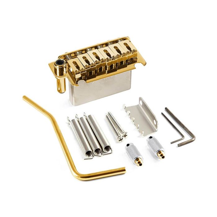 Gotoh tremolo, pitch 10.5mm, steel block, steel solid saddles, 2 pivot points, gold