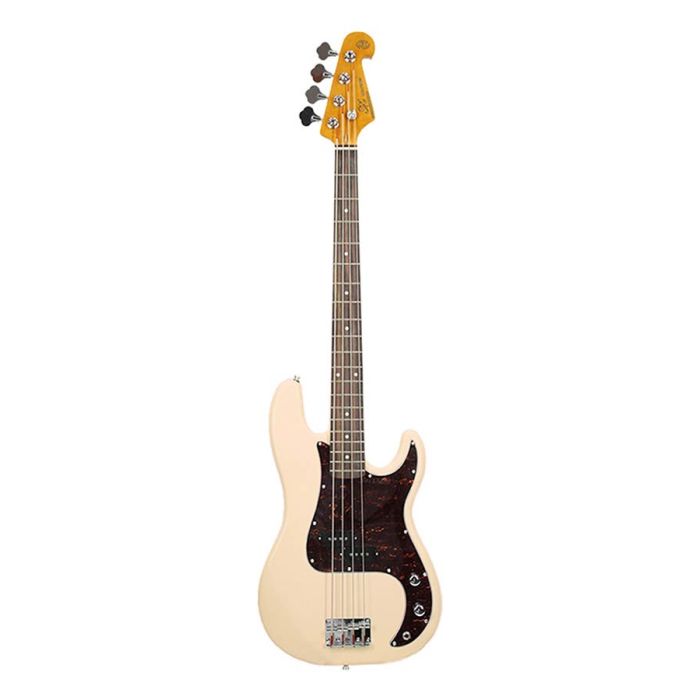 SX Retro Series 62 vintage P-style electric bass guitar, with split single coil pickup, with bag, vintage white