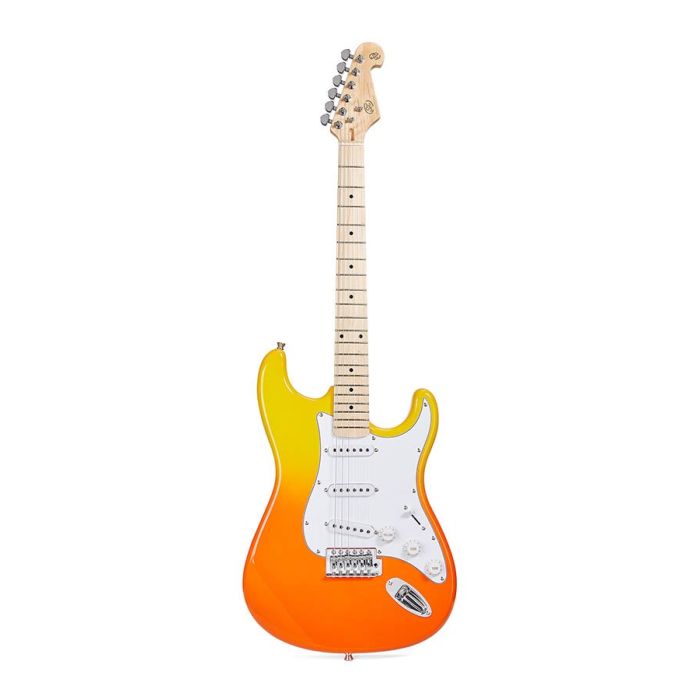 SX Modern Series ST style electric guitar with gigbag, burning fire