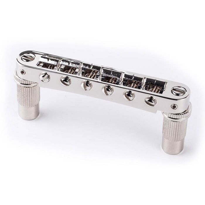 TonePros aluminum tune-o-matic bridge, metric/for import guitars, bell brass saddles, nickel