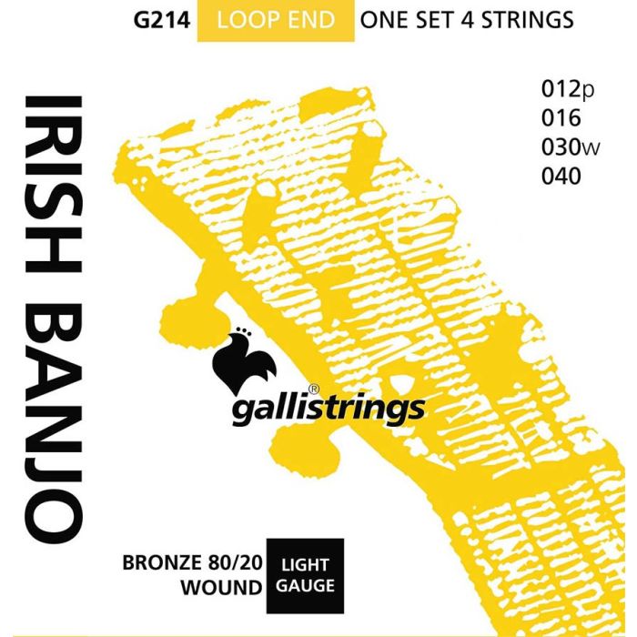 Galli string set Irish tuning tenor banjo bronze wound, loop end, light gauge, 012p-016-030w-040