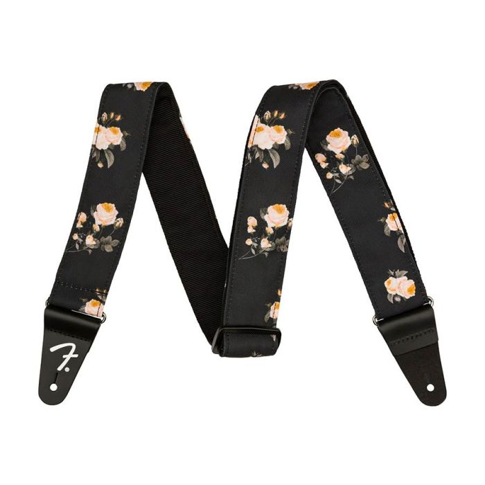 Fender 2" guitar strap, Floral polyester twill fabric, black