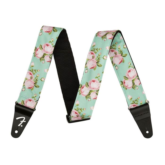 Fender 2" guitar strap, Floral polyester twill fabric, surf green