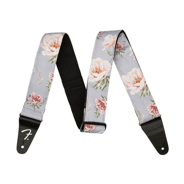 Fender 2" guitar strap, Floral polyester twill fabric, grey