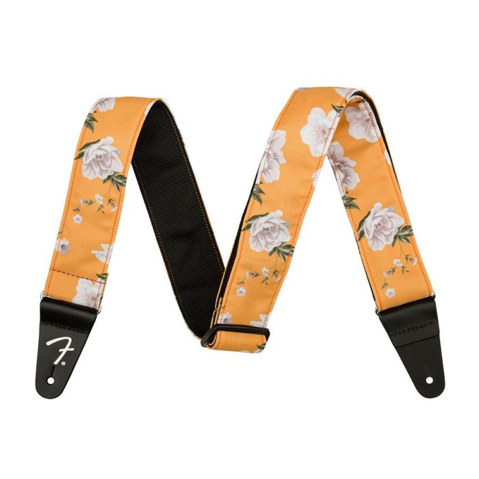 Fender 2" guitar strap, Floral polyester twill fabric, marigold