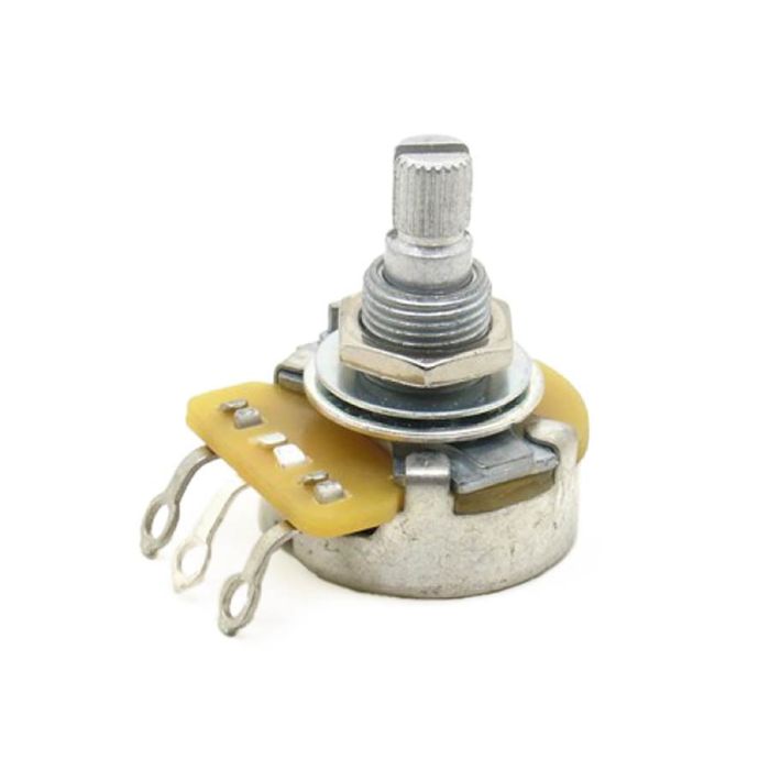 CTS USA potentiometer, standard .375" bushing, 3/8" diam. 250K audio short spline 1/4"