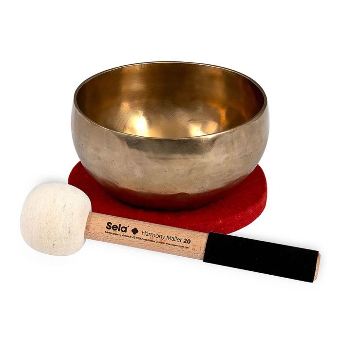 Sela brass singing bowl 15cm, with mallet - felt ring - cotton bag