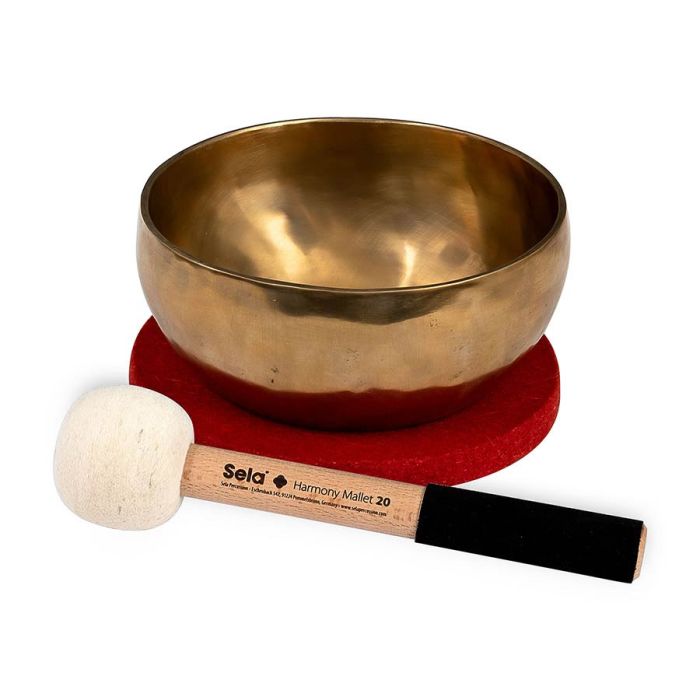 Sela brass singing bowl 17cm, with mallet - felt ring - cotton bag