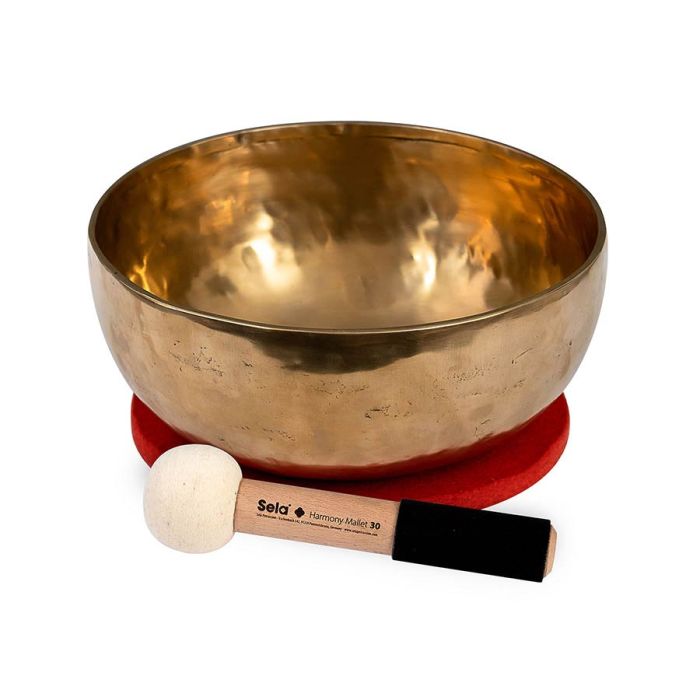 Sela brass singing bowl 26cm, with mallet - felt ring - cotton bag