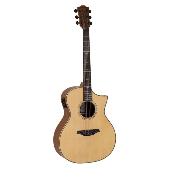 Bromo Tahoma Series auditorium guitar with solid top, cutaway with EQ, amara ebony fb, natural1