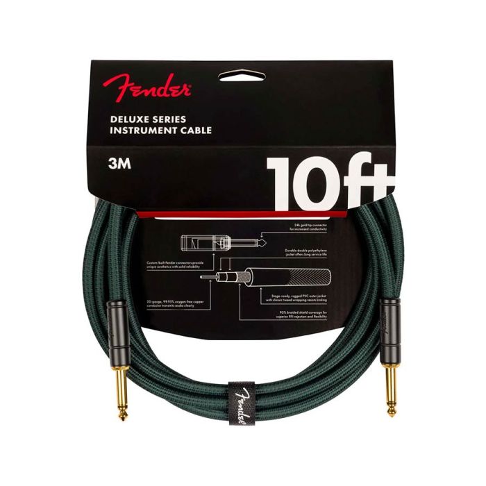 Fender Limited Edition Deluxe Series instrument cable, 10ft, sherwood green tweed