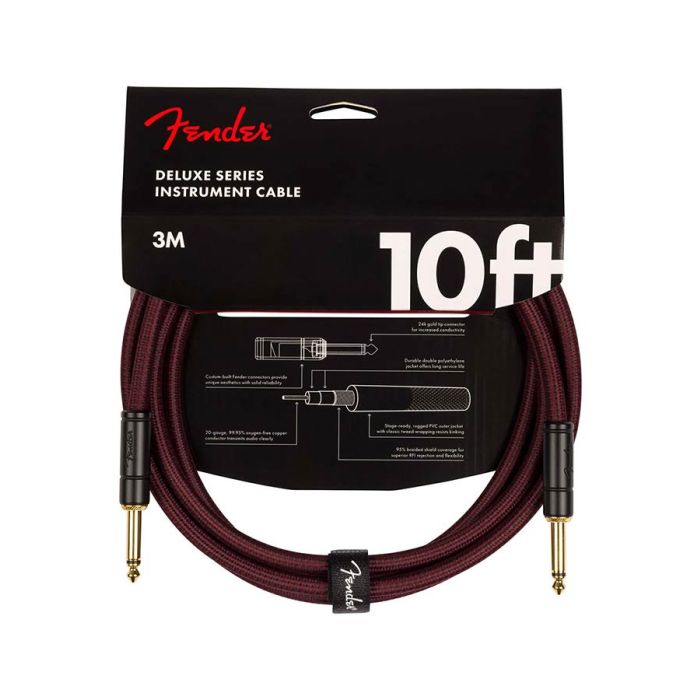 Fender Limited Edition Deluxe Series instrument cable, 10ft, oxblood tweed