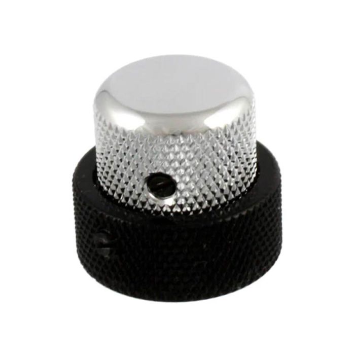 Allparts concentric stacked knob, vintage style with set screws, chrome top, black bottom, fits USA pots