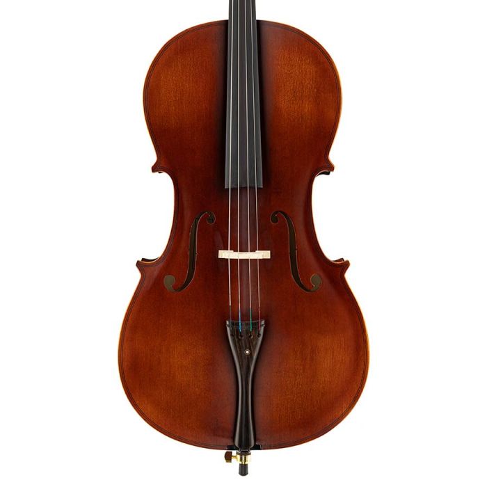 Leonardo Elementary series cello outfit 4/4, laminated with flamed back & sides, ebony fittings, bag and bow