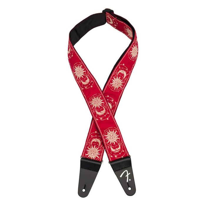 Fender American Vintage II woven guitar strap, sun & moon design, dark red