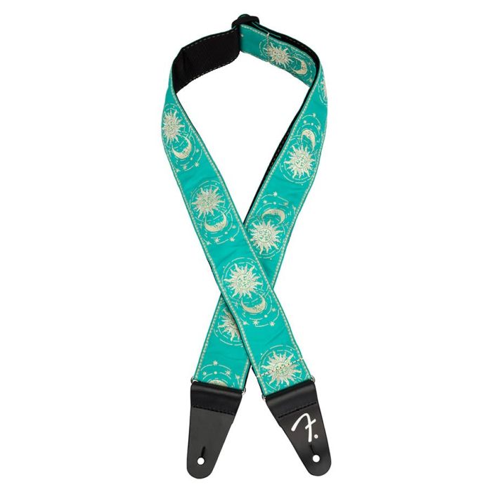 Fender American Vintage II woven guitar strap, sun & moon design, sea foam green