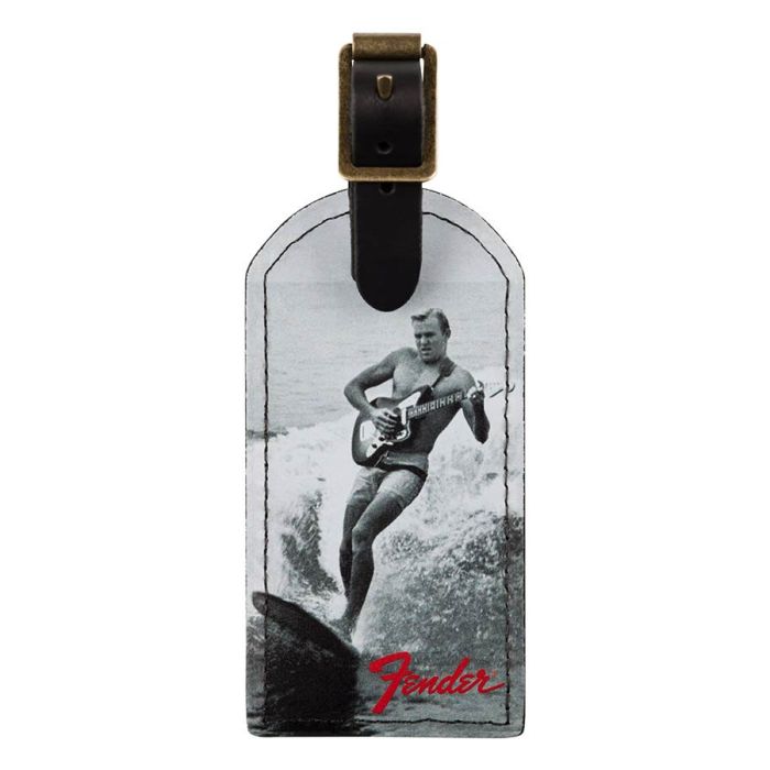 Fender vintage surfer advertisement luggage tag, black