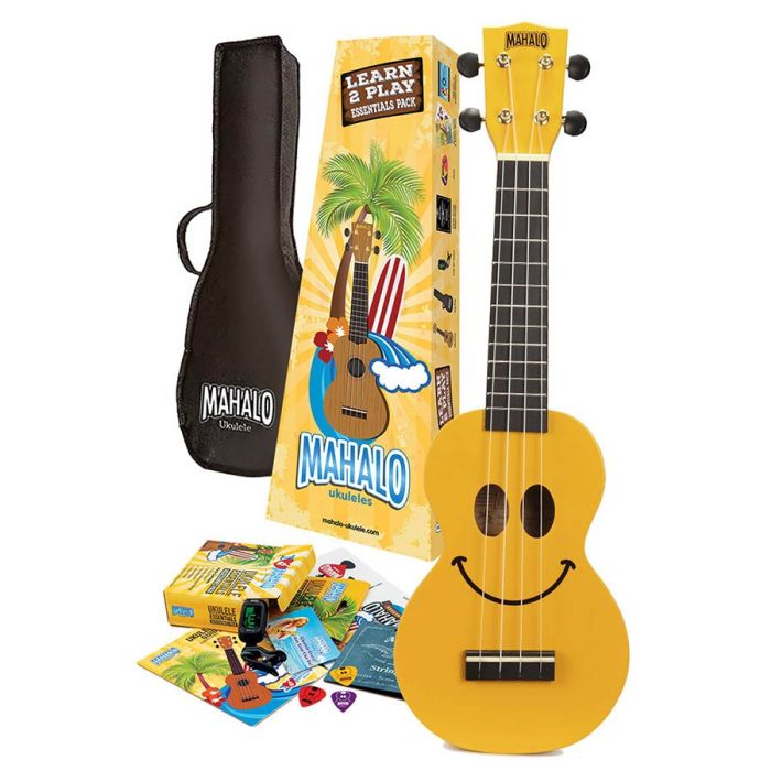 Mahalo Smiley Series soprano ukulele pack SMILE, yellow, with essentials accessory pack