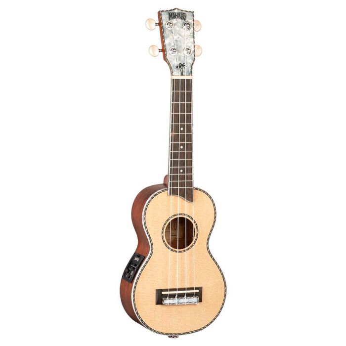 Mahalo Pearl Series solid top soprano ukulele, with MEQ2 9v preamp, natural, with bag