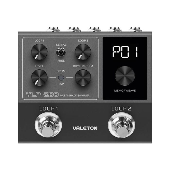 Valeton multi-track sampler pedal with drum patterns, memory bank for 99 projects