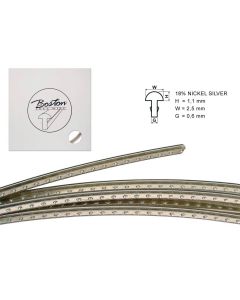 Boston fretdraad, 5 m., 18% nickel silver, h=1,1 w=2,5 g=0,6mm, alternatief voor 6170, modern ST en TE