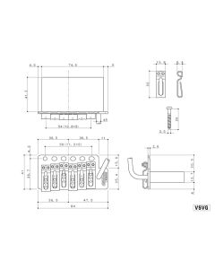 Gotoh tremolo Wilkinson type, pitch 10,8 mm, 6 pivot points, nickel