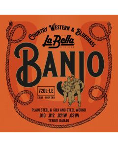 La Bella Acoustic Folk snarenset tenor banjo, silver plated steel wound, loop ends, light, 010-012-021-031