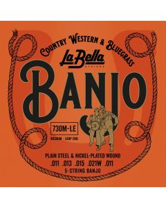 La Bella Acoustic Folk snarenset banjo 5-snarig, silver plated steel wound, loop ends, medium, 011-013-015-021-011