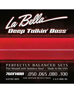 La Bella Deep Talkin' Bass snarenset basgitaar, voor Hofner Beatle bass, stainless steel flatwound, 050-065-080-100 shortscale