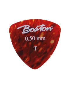 Boston 0.50 mm plectrums, celluloid, tortoise, thin, standaard driehoekig model, 24-pack