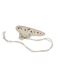 Schwarz ocarina, G stemming, 13 cm, wit-blauw keramisch, met hoes