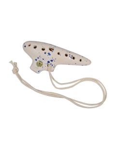 Schwarz ocarina, F stemming, 15 cm, wit-blauw keramisch, met hoes