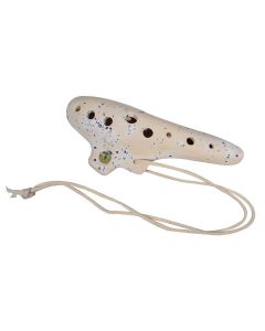 Schwarz ocarina, C stemming, 18 cm, wit-blauw keramisch, met hoes