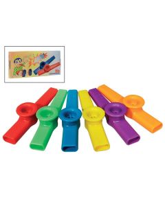 Dadi kazoo display doos, met 12 plastic kazoos, verschillende kleuren