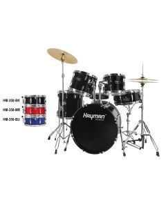 Hayman Pro Series 5-delig fusion drumstel, dubbelbenige statieven, zwart, drumkruk en bekkens inbegrepen