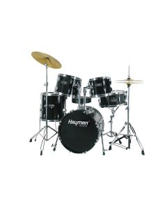 Hayman Pro Series 5-delig jazz drumstel, dubbelbenige statieven, zwart, drumkruk en bekkens inbegrepen