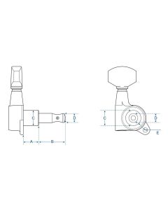 Boston stemmechanieken voor gitaar, die cast, 6x rechts, chroom, kleine knoppen