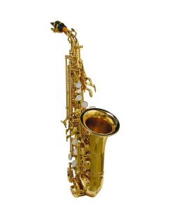 Stewart Ellis Pro Series sopraansax, gebogen model, Pisoni polsters, goudlak, incl. softcase