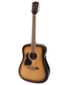 Richwood Artist Series linkshandige akoestische gitaar, dreadnought, die cast mechanieken, in full color doos, sunburst