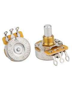 CTS USA potentiometer, short .250" bushing for pg mount, 3/8" diam. dished back, 250K audio solid shaft