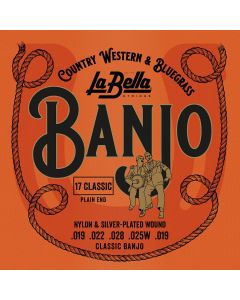 La Bella Acoustic Folk snarenset klassieke en minstreel banjo, silverplated wound nylon, 019-022-028-025W-019