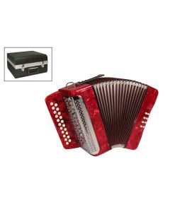 private label diatonische accordeon, 8 bassen, 2 rijen, B-C, flat panel, rood, inclusief koffer en riemen