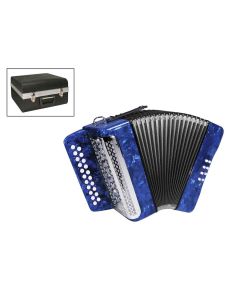 private label diatonische accordeon, 8 bassen, 2 rijen, B-C, flat panel, blauw, inclusief koffer en riemen