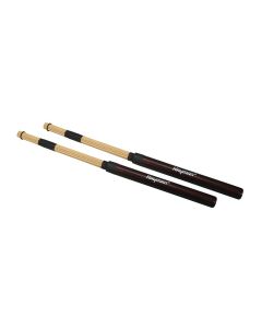 Hayman drumrods, bamboe, bruin handvat, 19 staven, rubber ring, lengte 410 mm, diameter bol 15 mm.